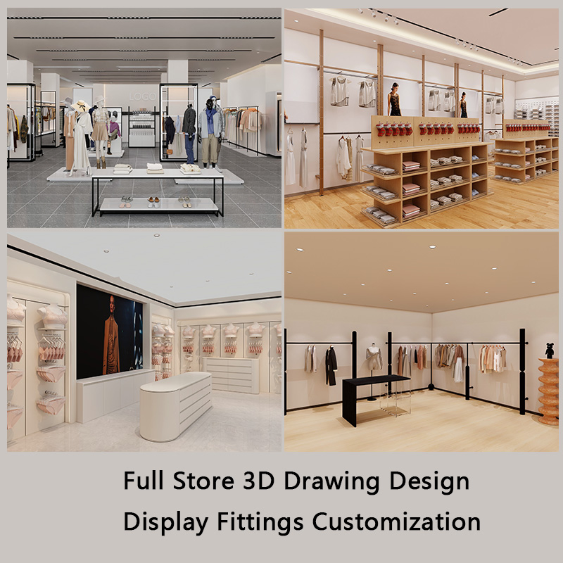 Luxury Store Shopping Fitting Wall Clothing Display Racks Clothes Stand Shelves for Retail Store Furniture