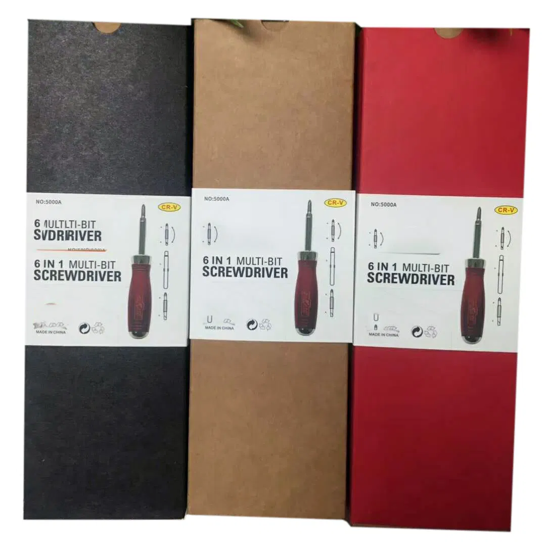 6 in 1 Professional Peach Wood Handle CRV Multi - Bits Screwdriver