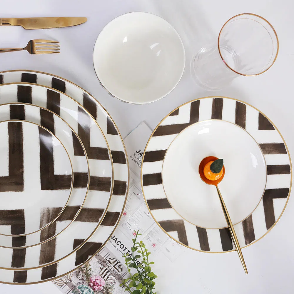 Luxury Dinnerware Set Featuring Gold Rim Plates and Bowls