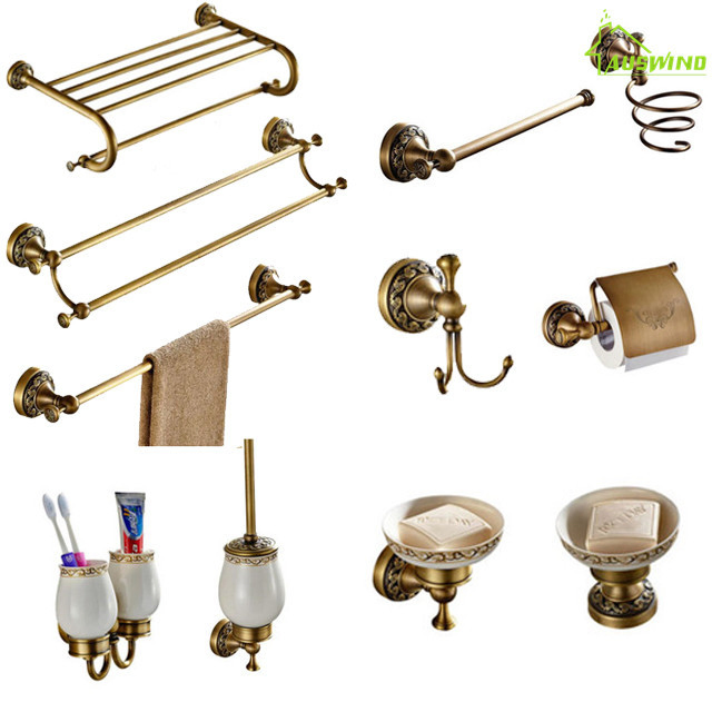 Antique Brass Carved Towel Paper Holder Bathroom Towel Rack Bathroom Accessories Set