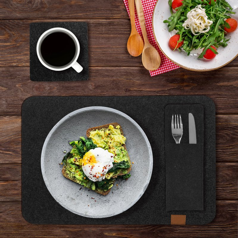 Heat Resistant Washable Place Mat Felt Table Placemats with Coaster and Felt Knife and Fork Bag