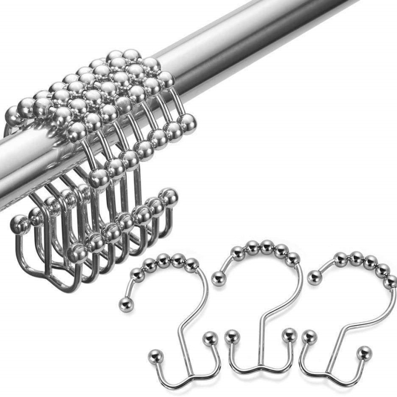 Wholesale Stainless Steel Double Hooks Design Shower Curtain Hooks Rings