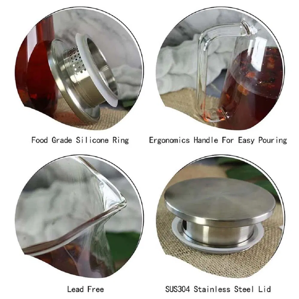 68oz Glass Pitcher with Stainless Steel Silicone Flip-Top Lid