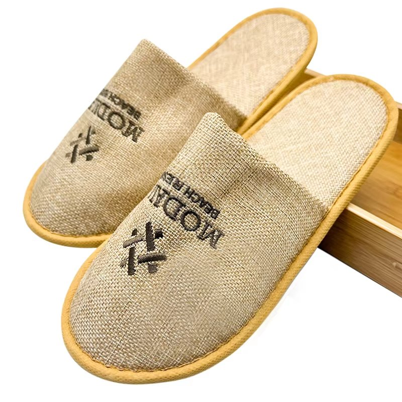 Hotel Disposable Comfortable Linen Slippers Customized Logo