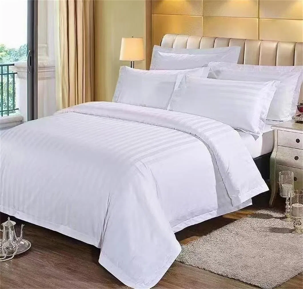 Luxury Hotel Full Size White 100 Cotton Bedsheets 300 Thread Count Stripe Hotel Bedding