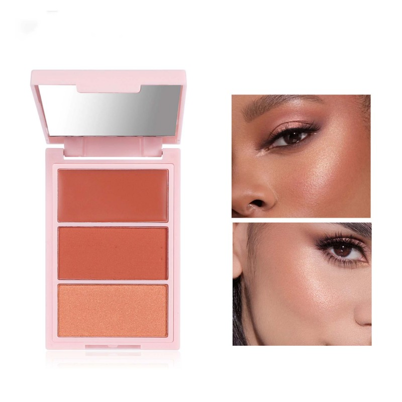 3 Color Mineral Blush Palette Multi Functional Highlighter Contour Illuminator Flawless Radiant Finish Blush
