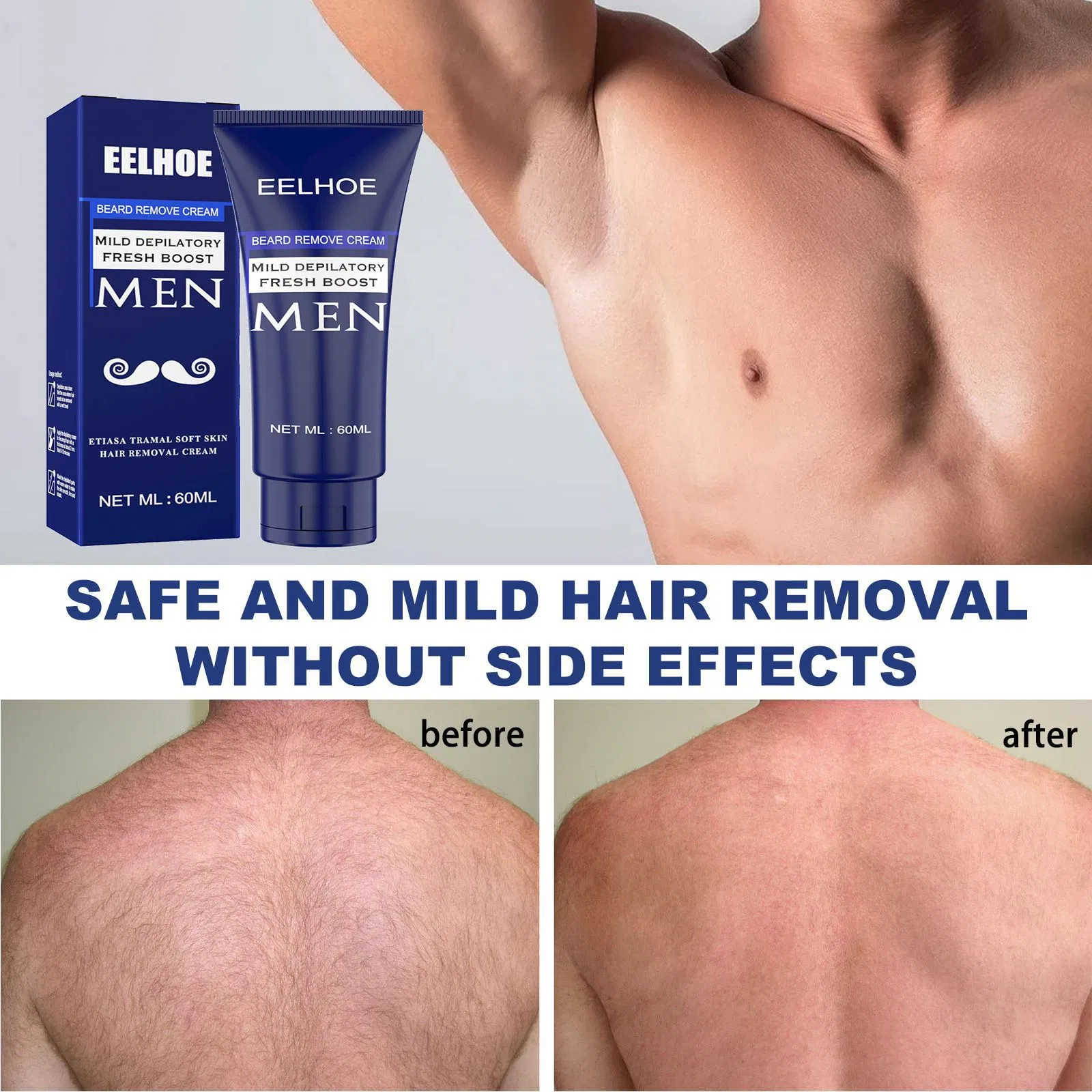 Men's Hair Removal Cream 60ml Men Beard Remove Cream Shave Smoothing Hair Softening Best Hair Removal Cream for Private Area
