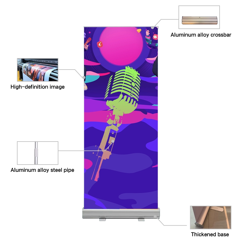 Custom Retractable Roll-up Banner Display Stand with Polyester Material and Digital Printing