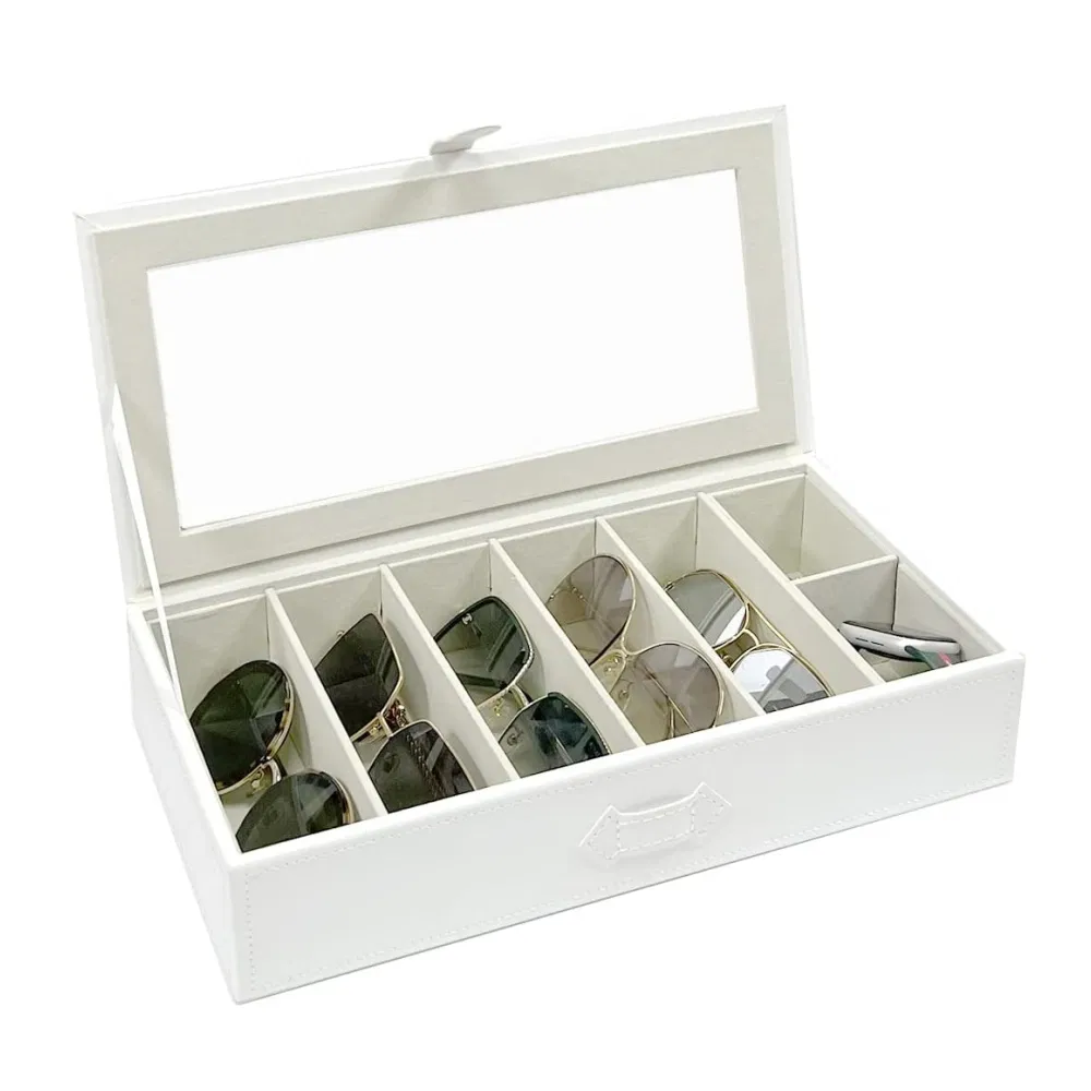 Pink Multiple Eyeglass Glasses Display Holder Collector Emboss Logo PU Leather Sunglasses Case Organizer