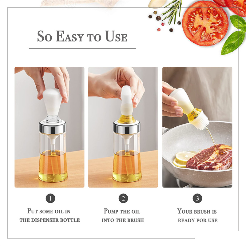 2 in 1 150ml Glass Olive Oil Dispenser Bottle with Basting Brush for Cooking Frying Kitchen
