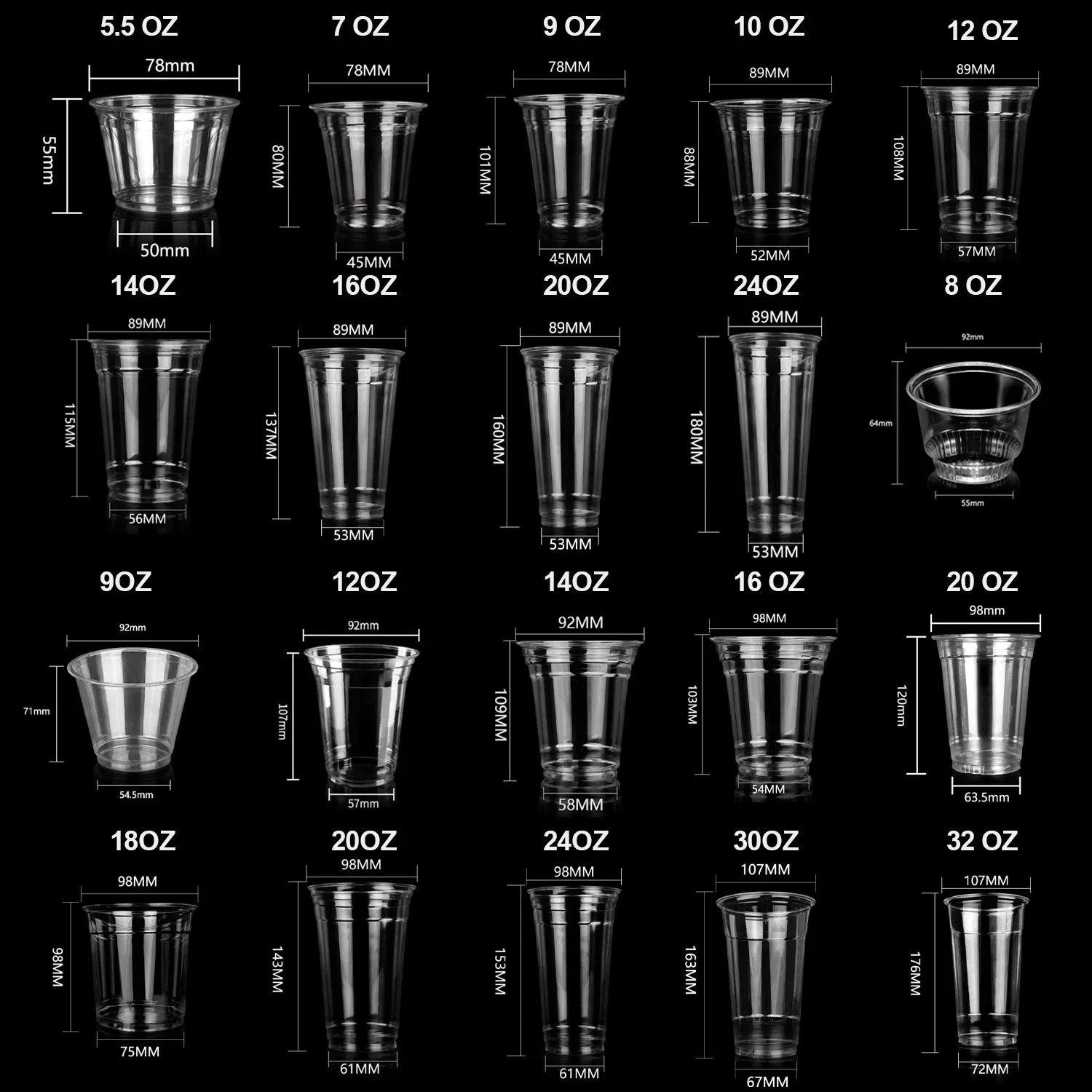 Disposable Plastic Tableware Pet Plastic Cup 6oz to 24oz Cup Drinking Takeaway