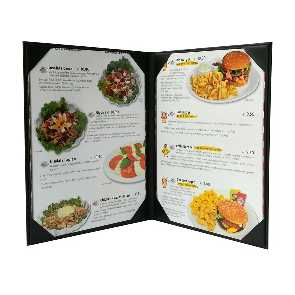 Restaurant A4 Size Leather Menu Cover Manufacturer of PU Leather Menu Cover Holder