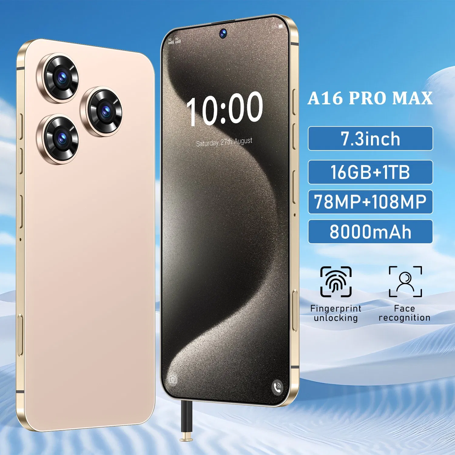 2025 New Phonea16 PRO Max 16GB+1tb 5g 7.3-Inch Mtk6889 48MP 108MP with Built-in Pen Android 14 Smartphone