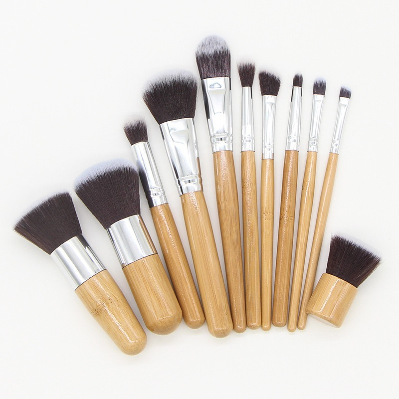 11 Bamboo Handle Makeup Brush Set/Bamboo Handle Beauty Tool/Wood Dispersive Painting/Bamboo Handle Fixed Makeup Brush Set/Eco Friendly Beauty Tool