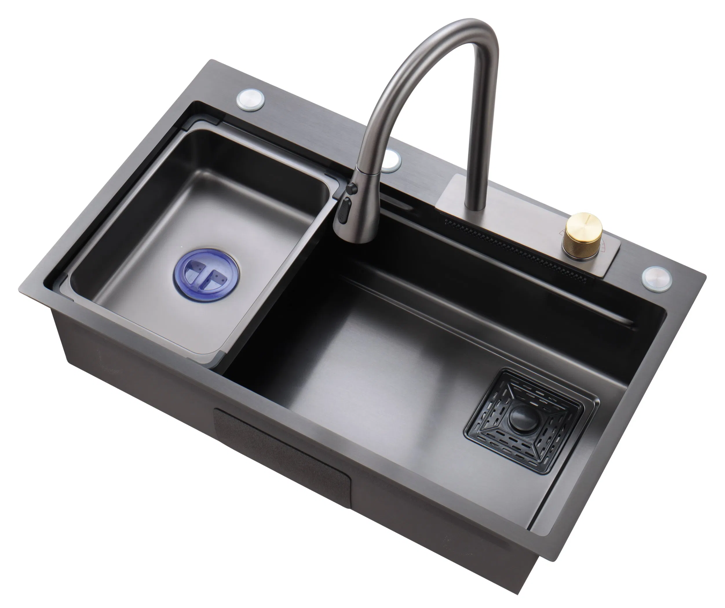 Black Smart Stainless Steel Kitchen Sink with Complete Accessory Set for Modern Homes