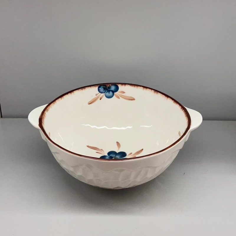 9.75"Food Bowl with Hands Pad Printing Stoneware Porcelainware Tableware