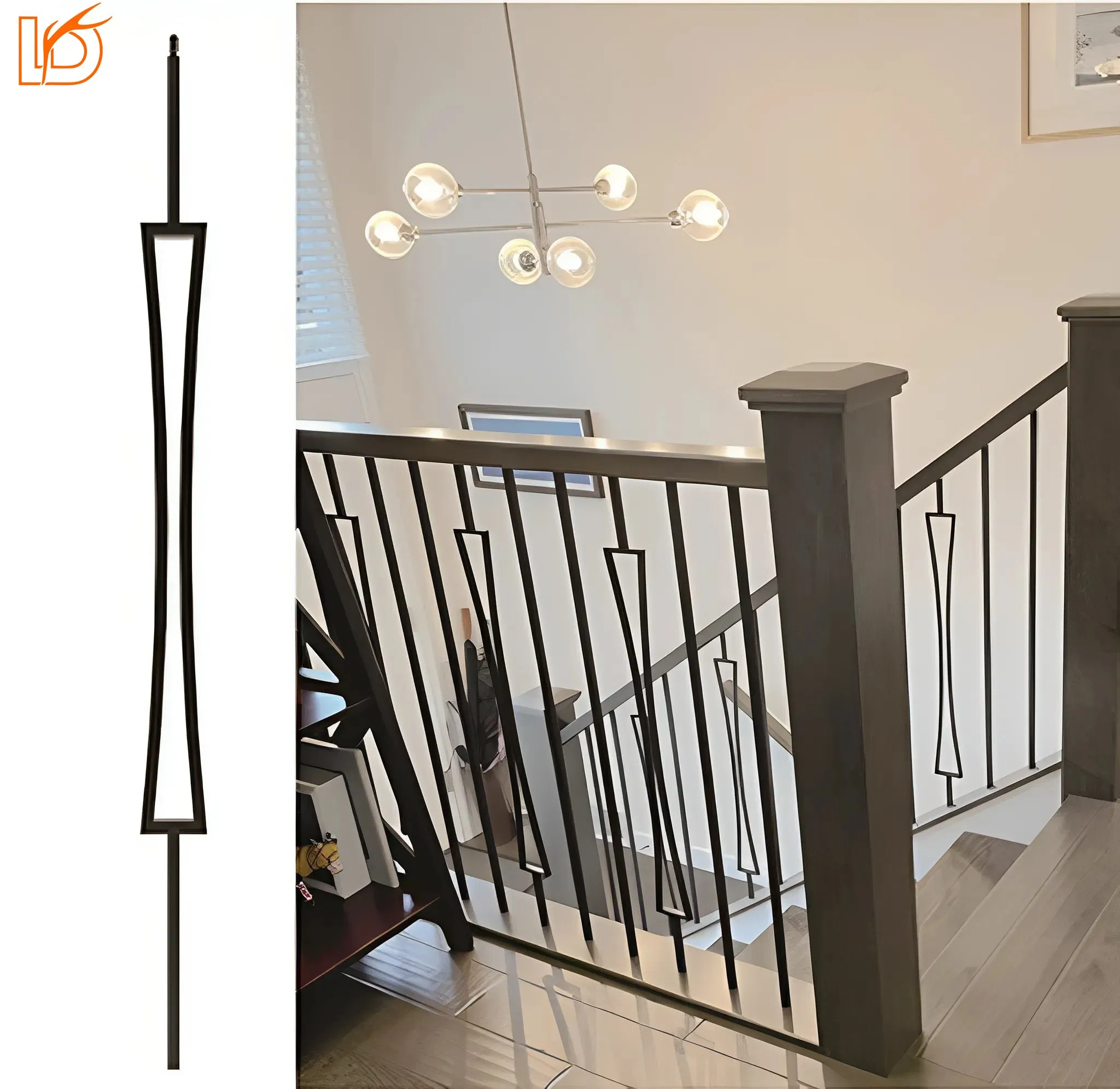 Customized Squatre Durable Stair Balcony Weought Iron Railing Baluster