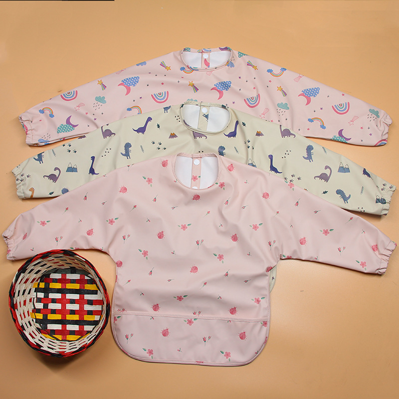 Children's Waterproof Smock, Reverse Dressing, Waterproof Eating Bib, Oil-Proof Baby Smock, Food Pocket