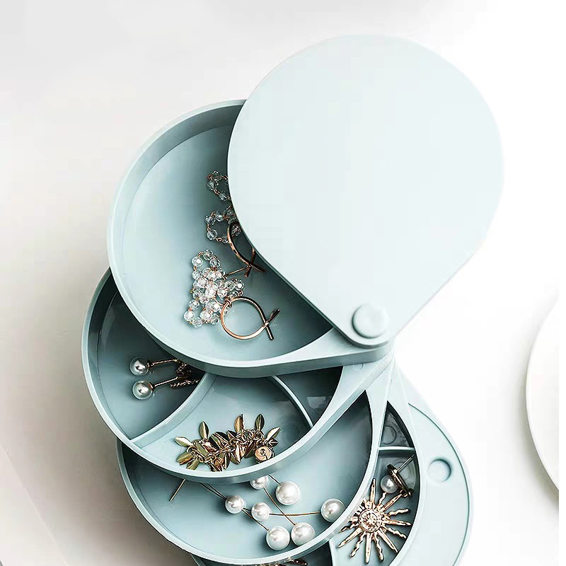 Round Jewelry Storage Box with Lid Storable Four Layers 360-Rotating Wbb12606