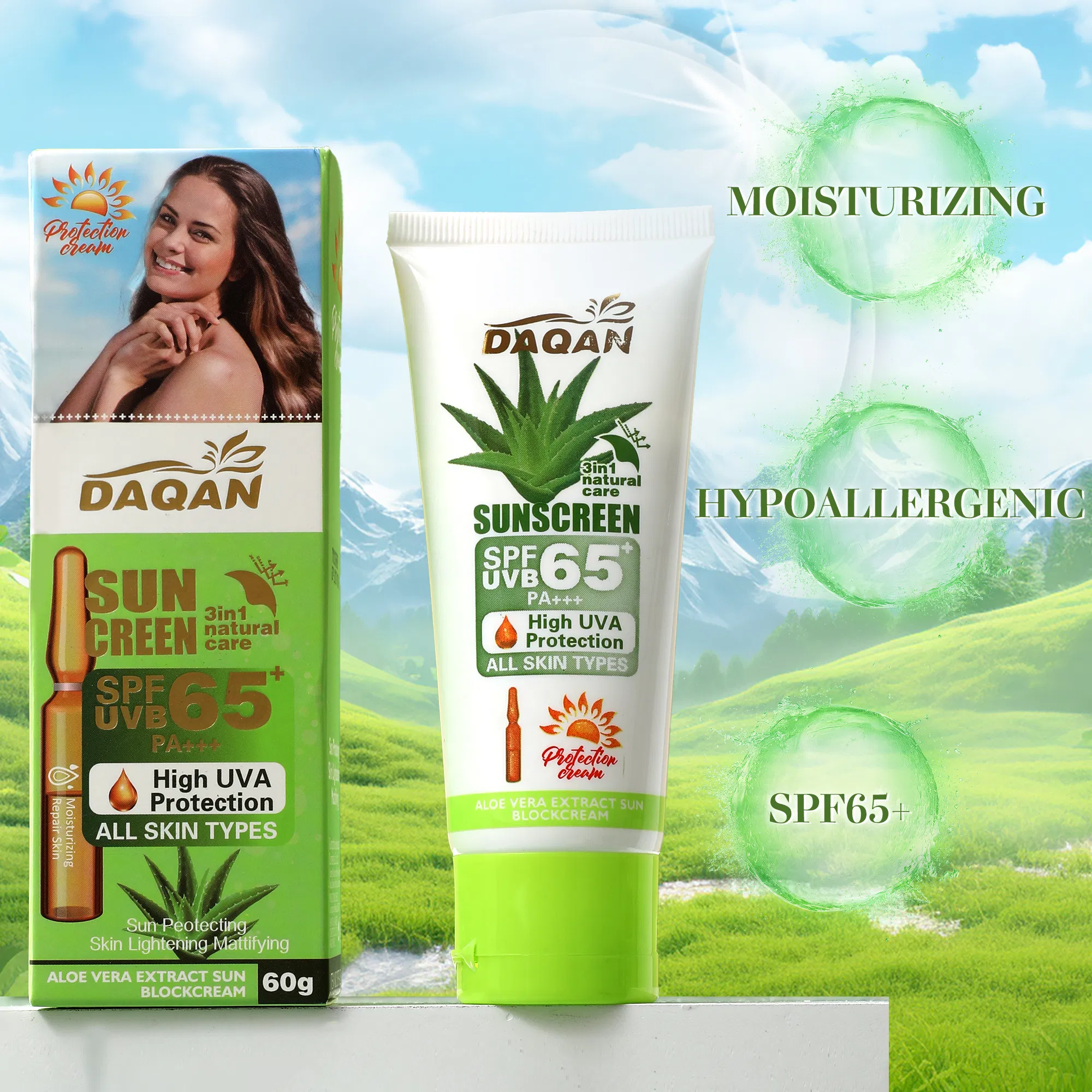 Aloe Vera SPF65 Moisturizing Broad Spectrum Water-Resistant Sunblock Cream