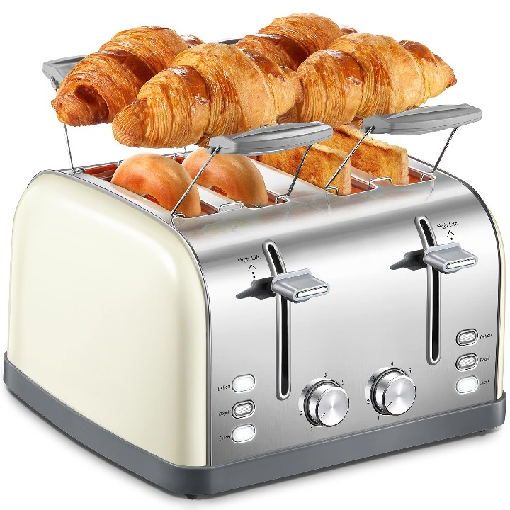 Great Quality Silver Extra Wide Slots Stainless Steel 4 Slice Toaster