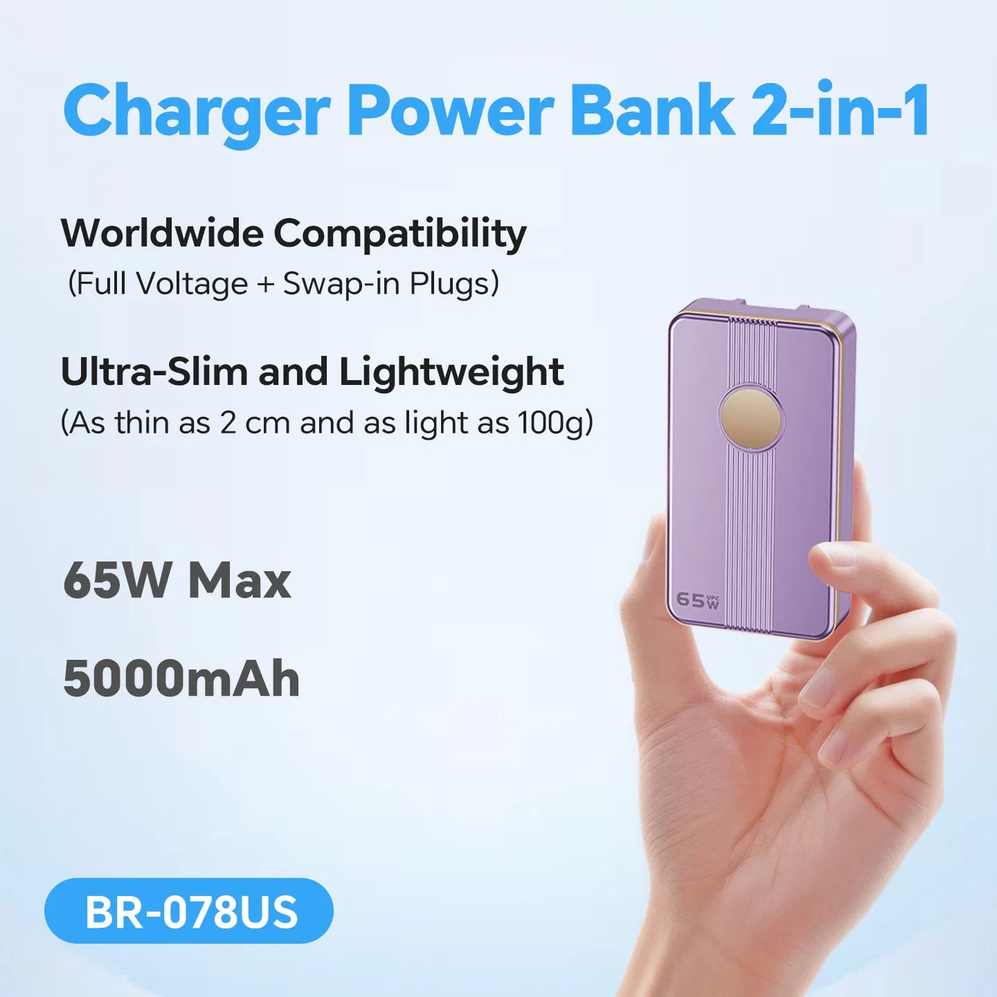 Портативный пауэрбанк 5000 мАч с GaN зарядкой 65W и розеткой