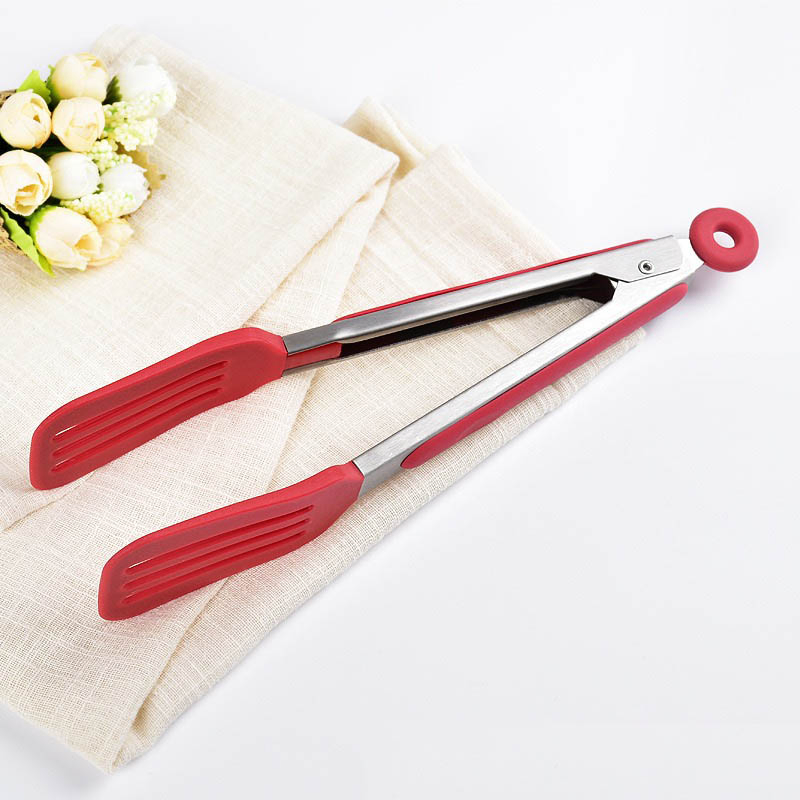 Cooking BBQ Tools Non-Stick Stainless Steel Locking Food Serving Bread Salad Steak Tong Clip Silicone Food Tong