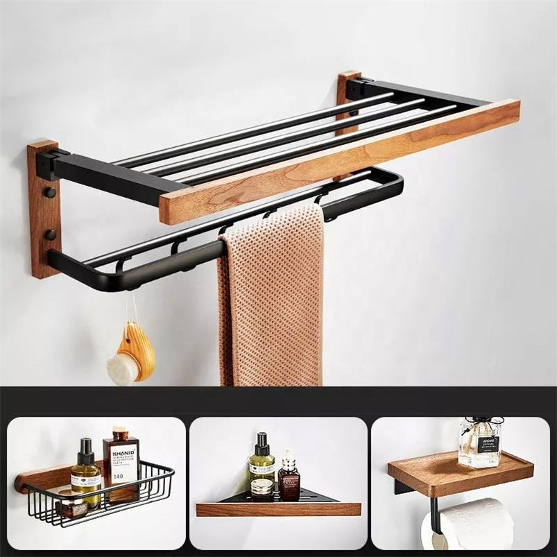 Sustainable and Stylish Eco-Friendly Bamboo Bathroom Accessories Set Walnut Wood Washroom Accessory Set Modern Design for Home, Bathroom, and Kitchen