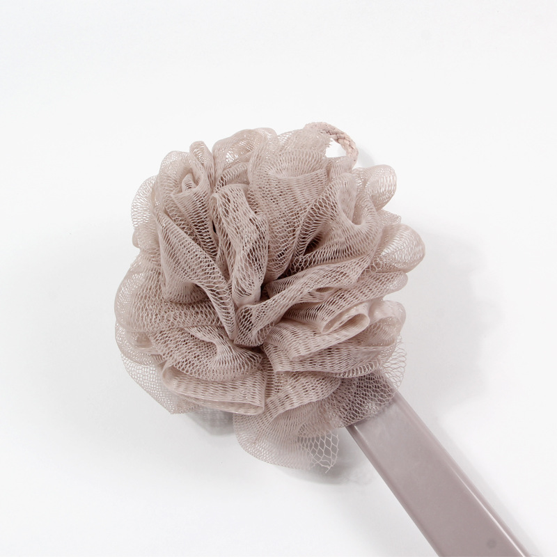Long Handle Bath Brush with Mesh Sponge Ball Back Bath Brush
