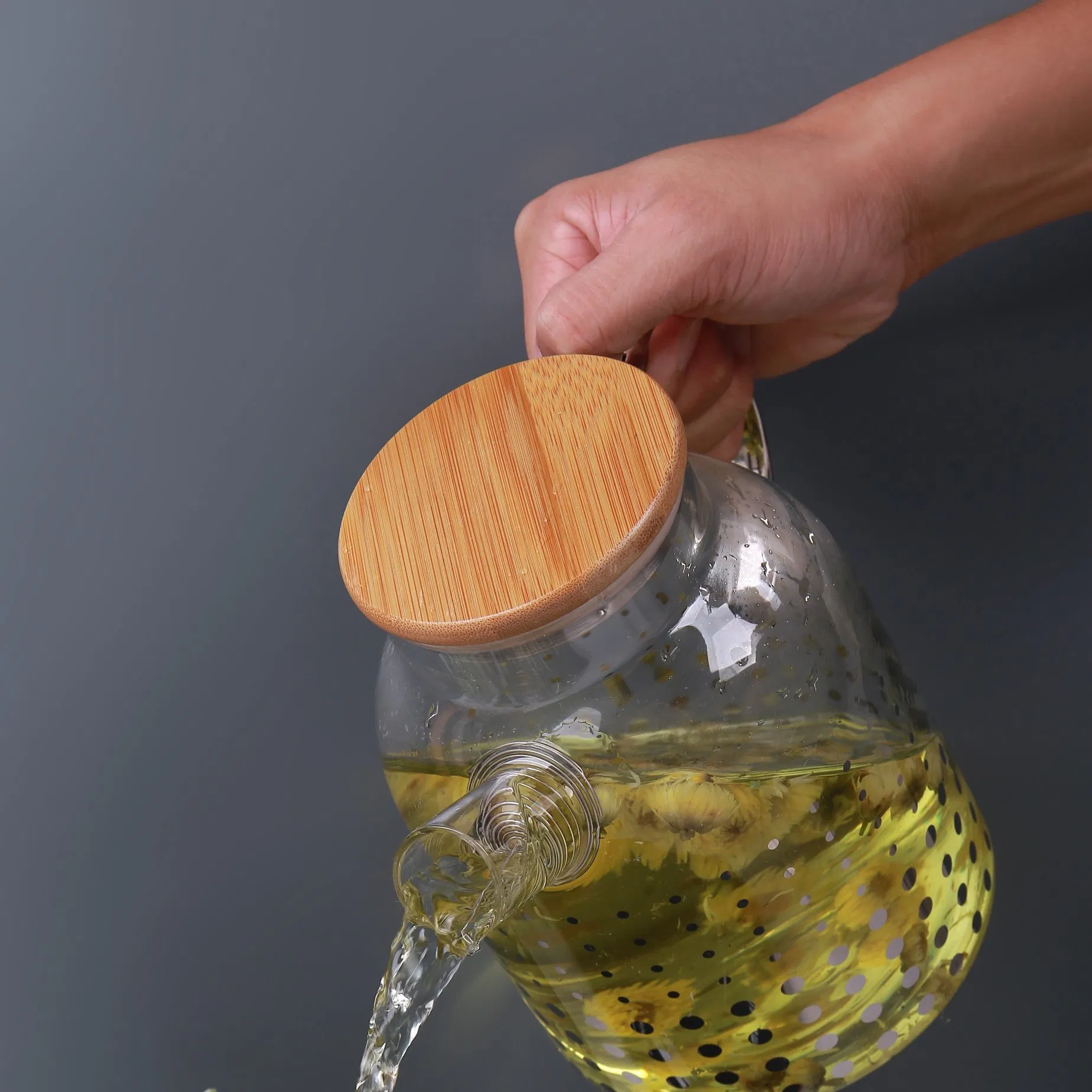 Drinking Water Pot Borosilicate Glassware Teapot Glass with Bamboo Lid