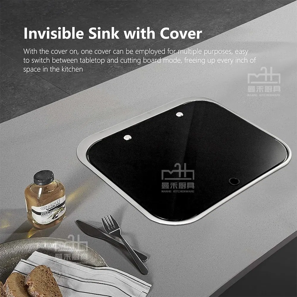 RV 420mm Stainless Steel Sink with Faucet and Tempered Glass Cover for RV Caravan Camper Wash Basin