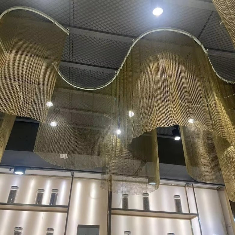 Aluminum Chain Curtain Gold Decorative Metal Coil Drapery Wire Screen Mesh for Ceiling Decor
