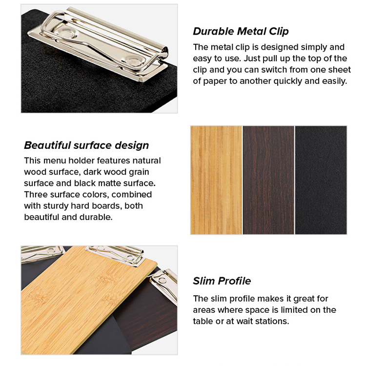 Restaurant Hotel Table Wooden Menu Card Board Holder with Clip