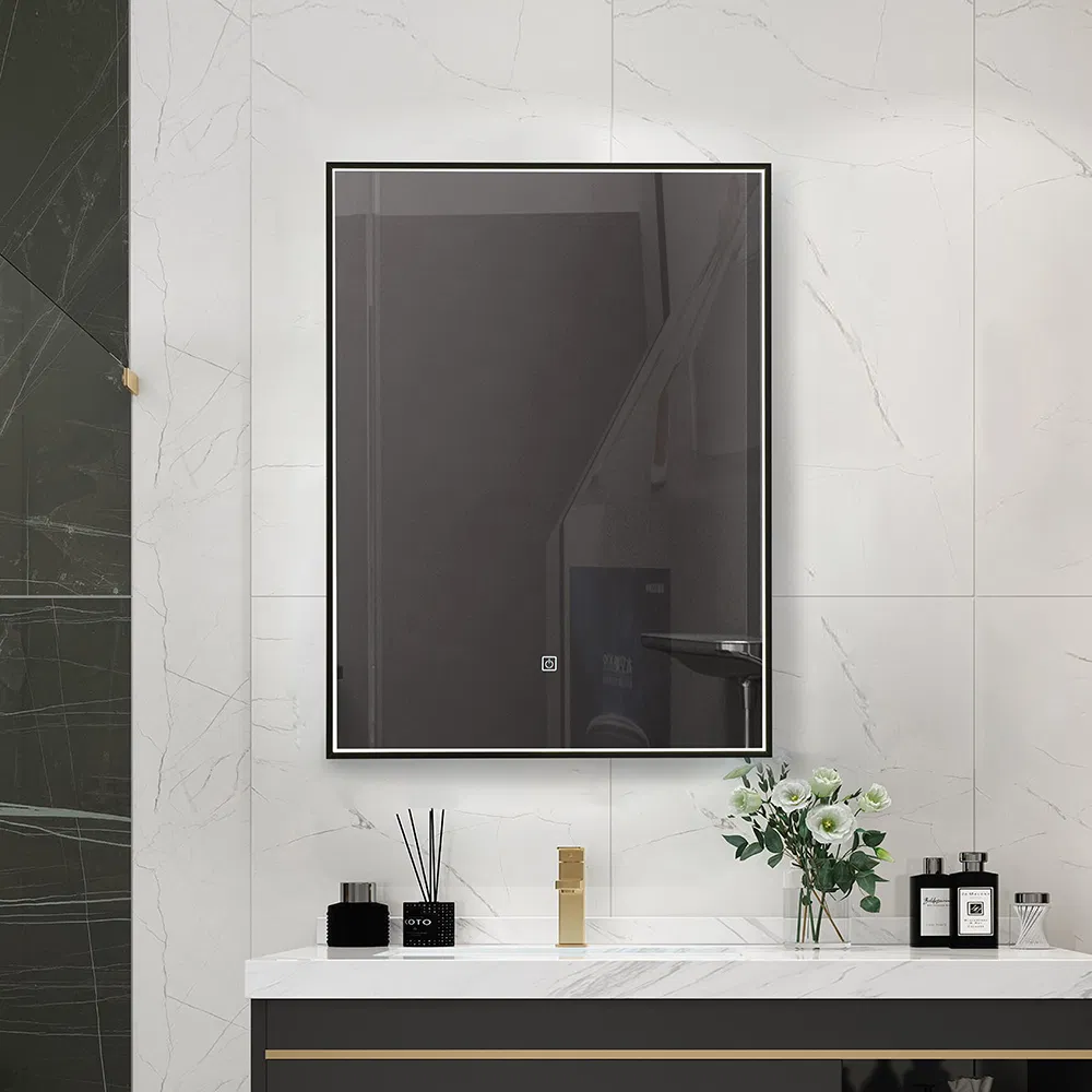 Rectangular Aluminum Frame Black Framed LED Light Illumiated Bathroom Mirror
