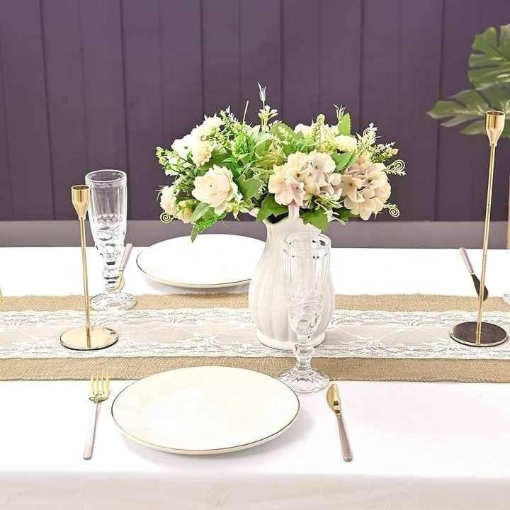 Natural Vintage 12X108 Inch Burlap Lace Jute Table Runner Rectangular Rustic Woven Lace Table Runner for Decorative Purpose