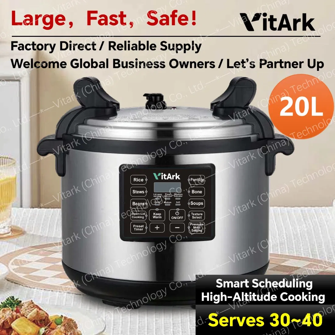 20 L Kitchen Appliance Commercial Intelligent Industrial Electric Pressure Cooker with CB and CE Certification and Large Capacity Source Factory.