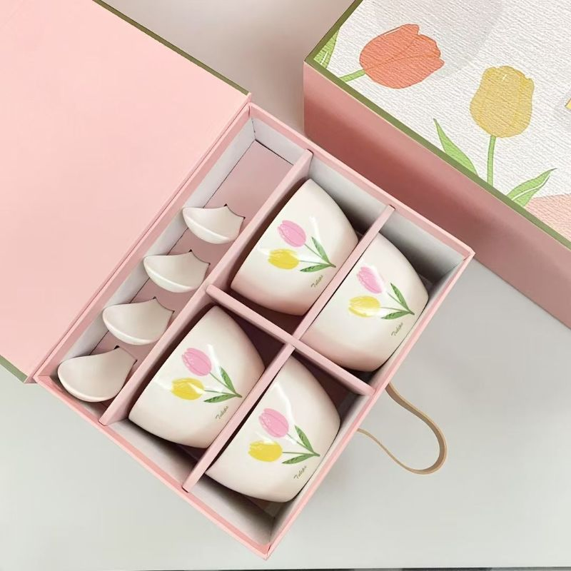 Ceramic Soup Bowls with Handles Lid Household Ceramic Tableware