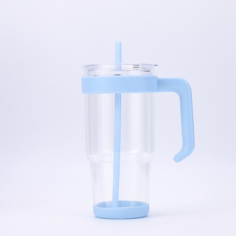 Термокружка стеклянная 1200 мл с ручкой и трубочкой