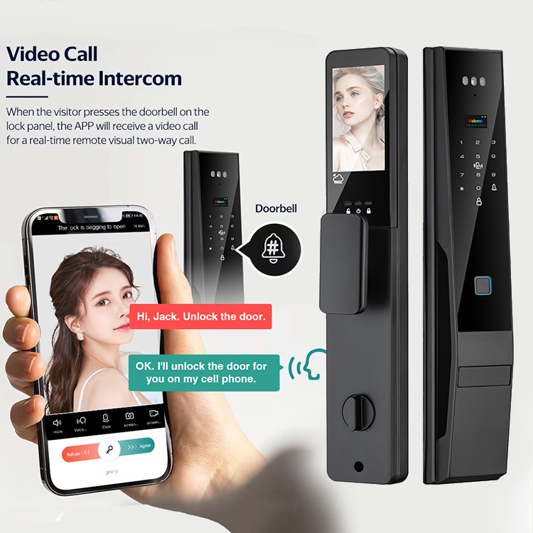 High Quality New Technology Tuya 3D Face Recognition Smart Door Lock with Camera and Fingerprint