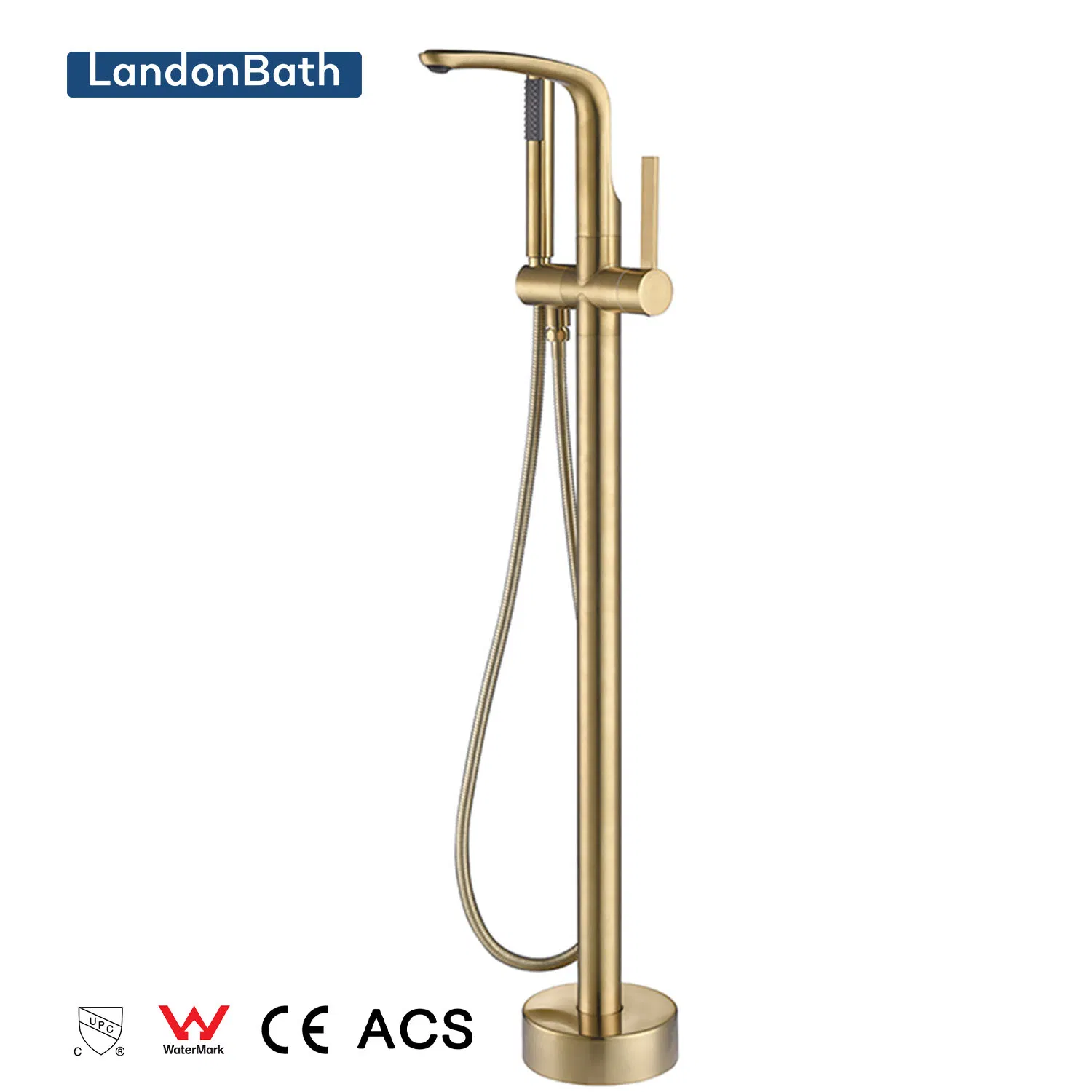 Modern Brass Single Handle Free Standing Bathtub Faucet Shower Bath Mixer Tap with Hand Shower