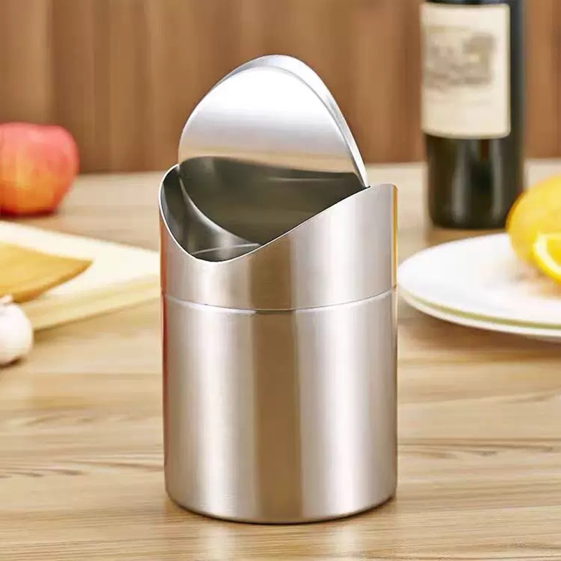 Commercial Office Hotel Table Top Stainless Steel Mini Bin Can with Flip-Top Lid