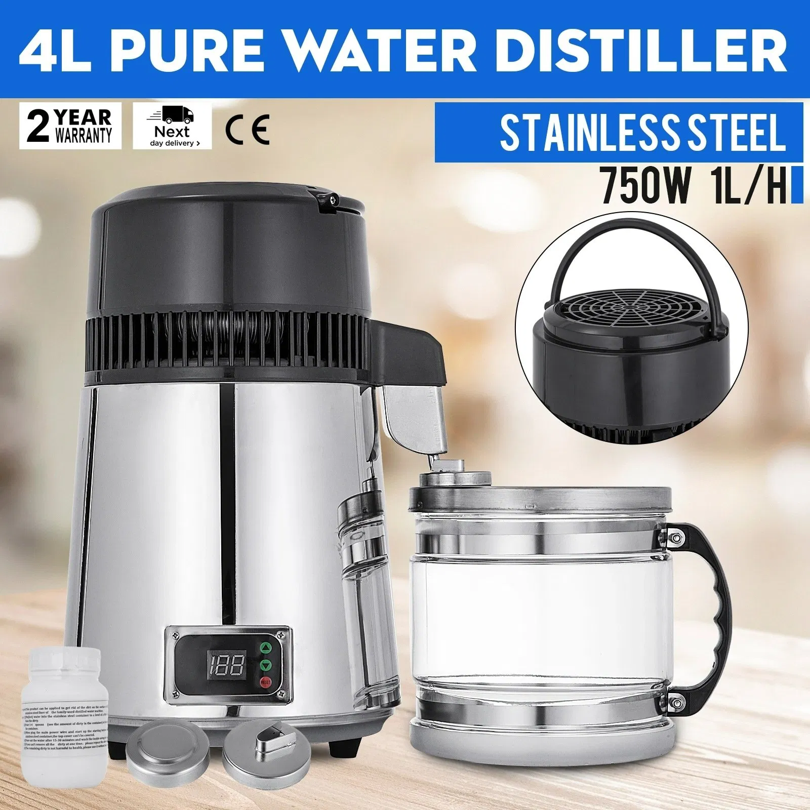 304 Stainless Steel Water Distiller 4L Distiller Supporting Distillation Machine Medical Debris Removal and Purification Filter