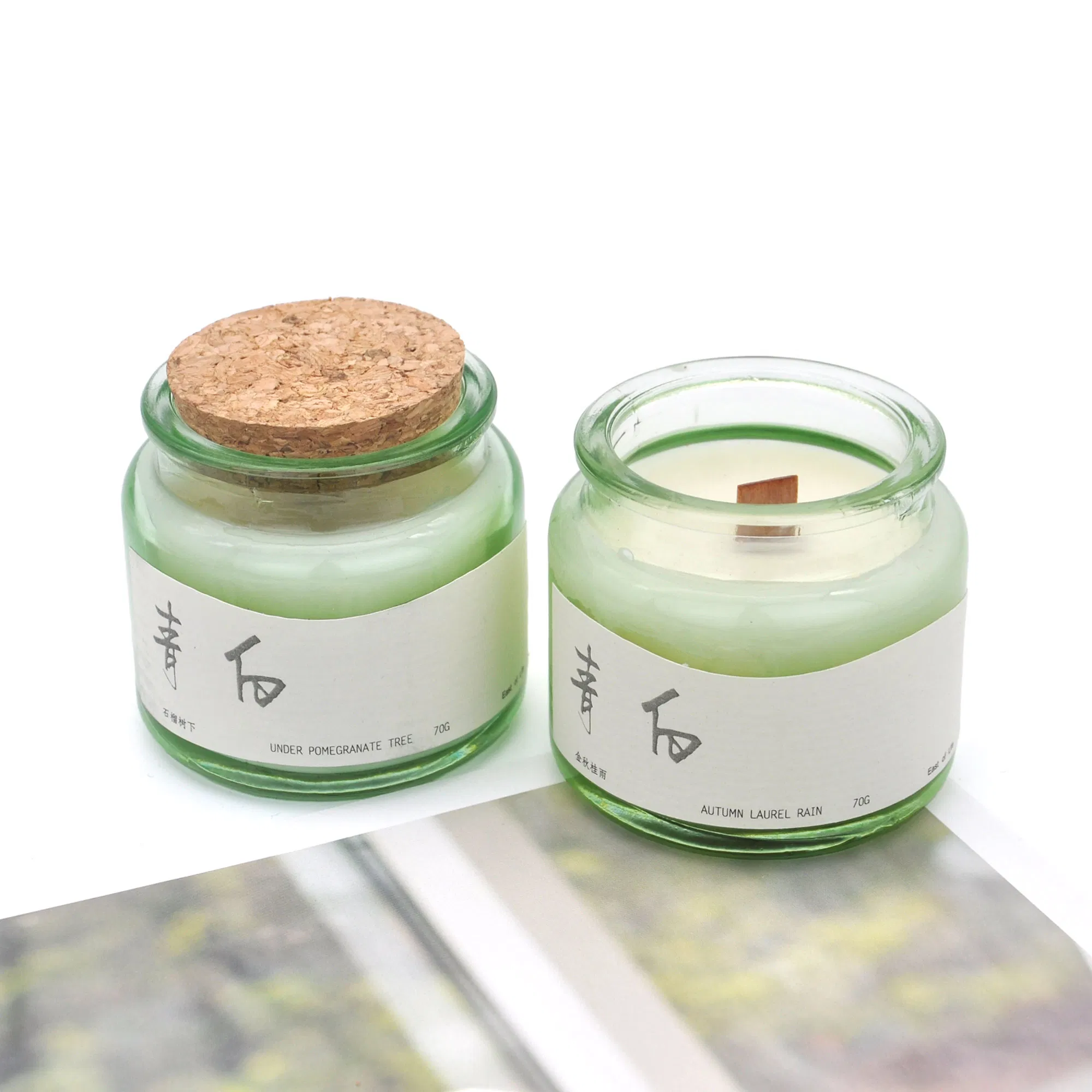 DIY Heat Resistant Green Clear 70g Candle Vessel Container Empty Glass Candle Jar with Cork Lid