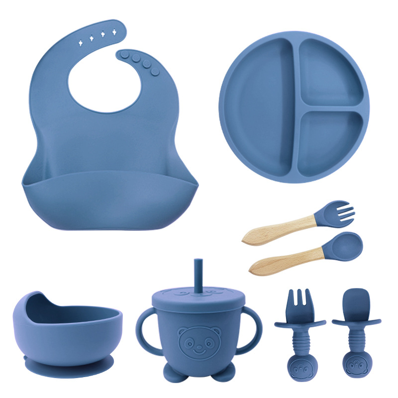 8PCS Silicone Baby Plate Set Tableware and Kitchen Utensils Baby Feeding Eating Product