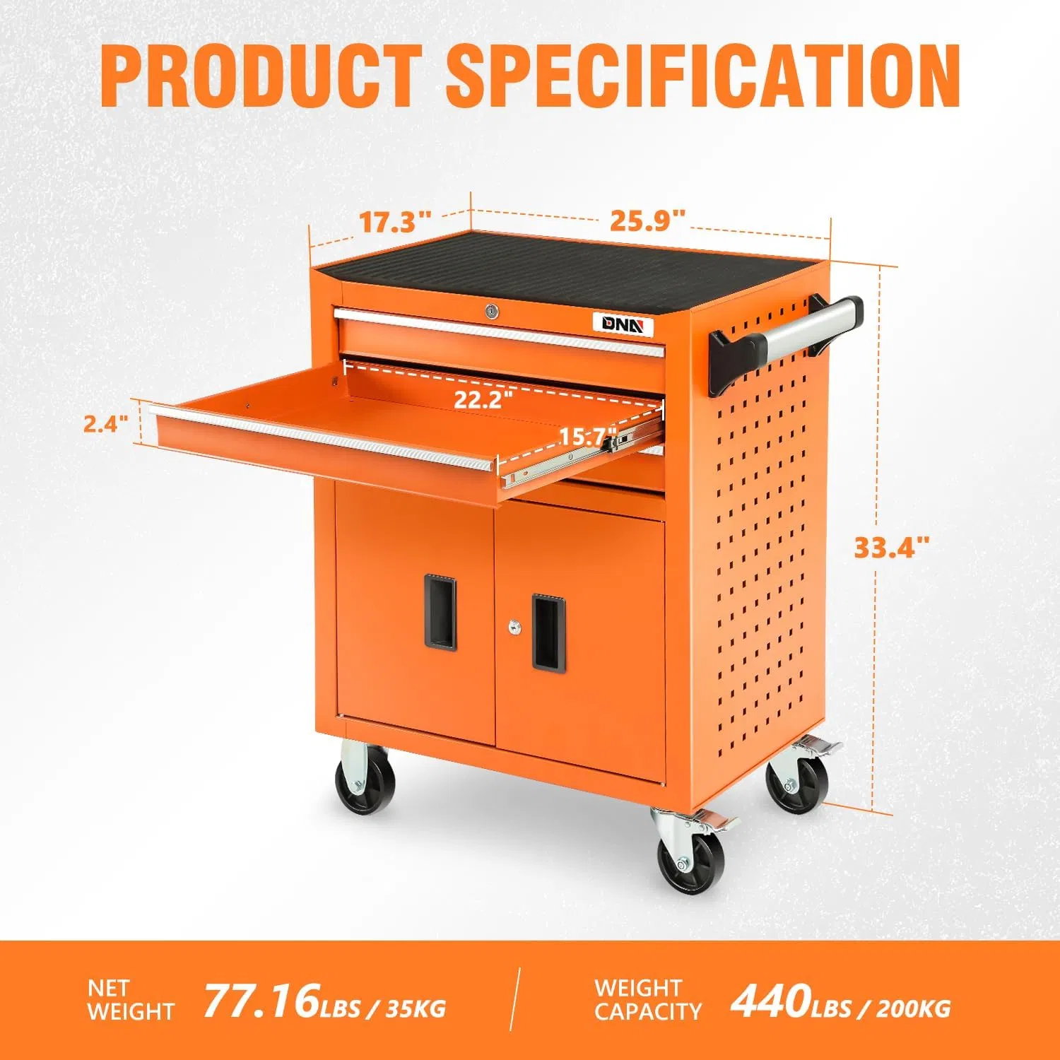 3-Drawers Utility Rolling Tool Chest Cabinet Heavy Duty Industrial Cabinet with Wheels for Garage