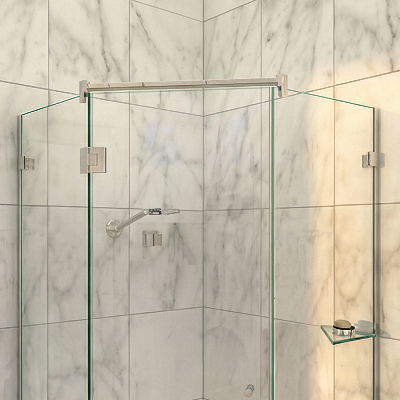 Glass to Glass 180-Deg Shower Rail Support Bar System with Two Glass Clips - 1000mm Length