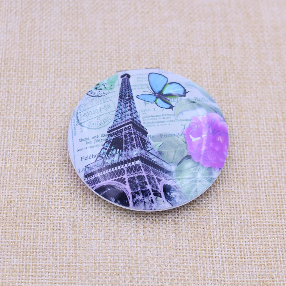 Custom Printed Compact Mirrors Heart Shaped Eiffel Tower Travel Souvenir Pocket Mirrors Portable Folding Makeup Mirrors Metal Mini Purse Mirrors