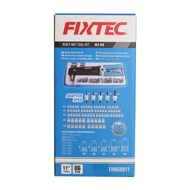 Fixtec 86PC Hand Riveting Machine Rivet Gun Nut Tool M3/M4/M5/M6/M8 Nut Machine Rivet Set