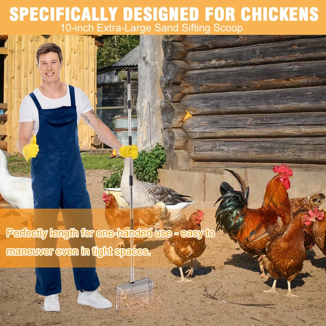 Chicken Pooper Scooper & Sifting Shovel with 4-Stage Adjustable Handle Litter Scoop for Chicken Coop Cleaning