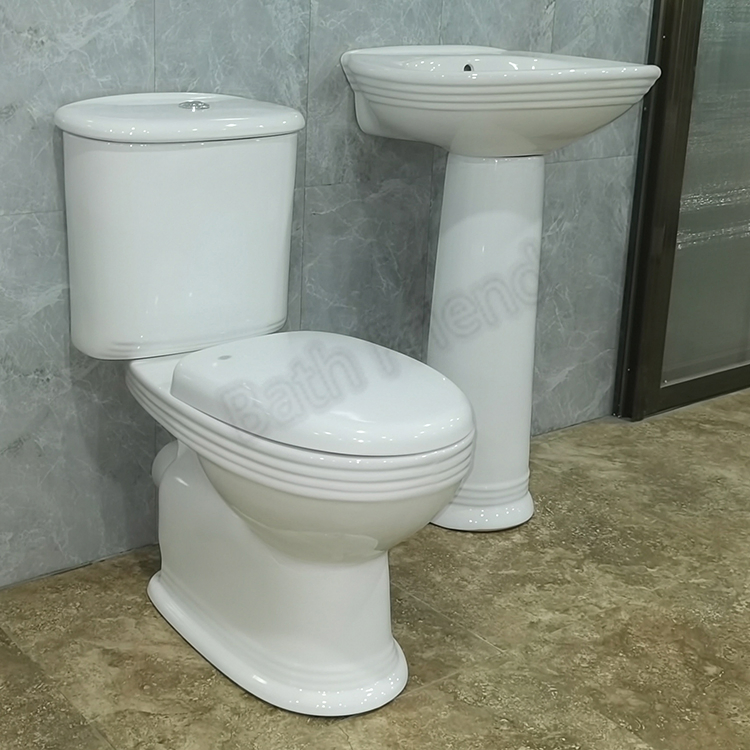 CE Certificated Wholesale Bathroom Pedestal Basin Washdown Two Piece Toilet Set